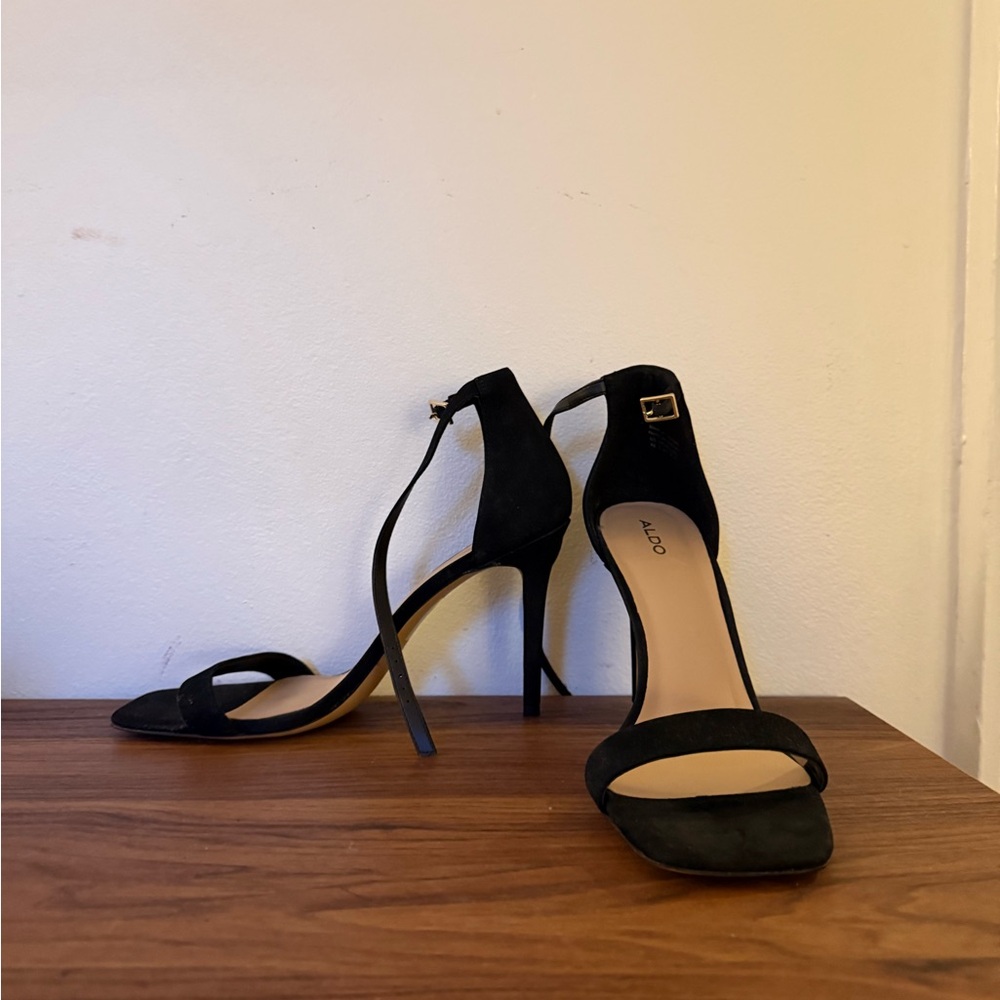 Black suede heeled sandals